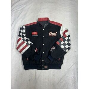 Vtg Dale Earnhardt Jr Bud Racing Reversible Leather Jacket Size XL Jeff Hamilton